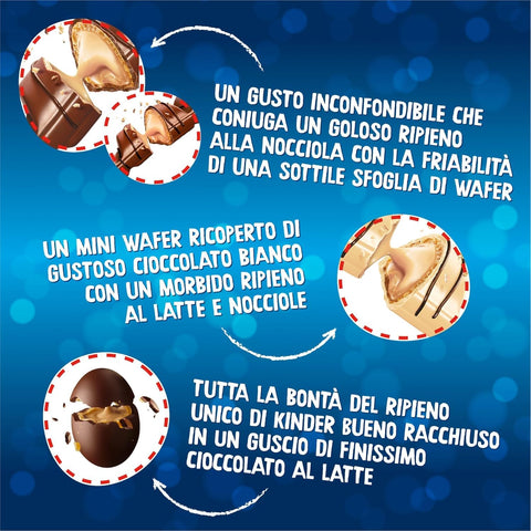 Italian Gourmet Adventskalender Kinder Bueno Calendario dell'Avvento Adventskalender 181g – Schokoladenfüllung mit Haselnusscreme – Perfekt für Weihnachten