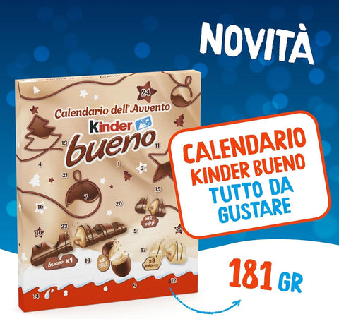 Italian Gourmet Adventskalender Kinder Bueno Calendario dell'Avvento Adventskalender 181g – Schokoladenfüllung mit Haselnusscreme – Perfekt für Weihnachten
