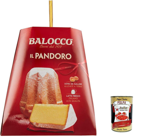 Italian Gourmet Brot & Backwaren 4x Balocco Il Pandoro weicher und zarter Weihnachts kuchen mit Puderzucker 1Kg Natürlich gesäuertes gebackenes Süßwarenprodukt + Italian Gourmet polpa 400g 8001100062525