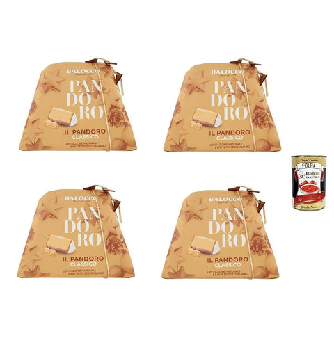 Italian Gourmet Brot & Backwaren 4x Balocco Pandoro Classico 1 kg – Original italienischer Weihnachtskuchen – natürliche Langzeit-Teigführung, mit frischer Milch – traditionelles Festtagsgebäck aus Italien + Italian Gourmet polpa 400g 8001100067445
