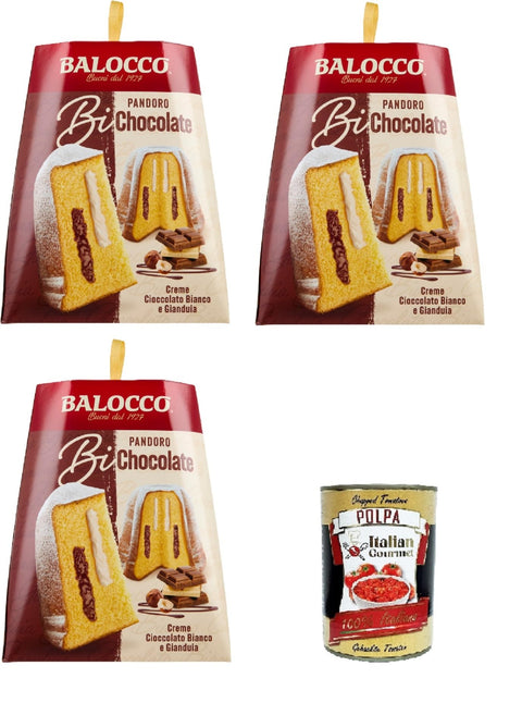 Italian Gourmet Brot & Backwaren Balocco Pandoro BI-Chocolate Mit weißer Schokolade und Gianduiacreme 3x 800gr + Italian Gourmet polpa 400g 8032804040014