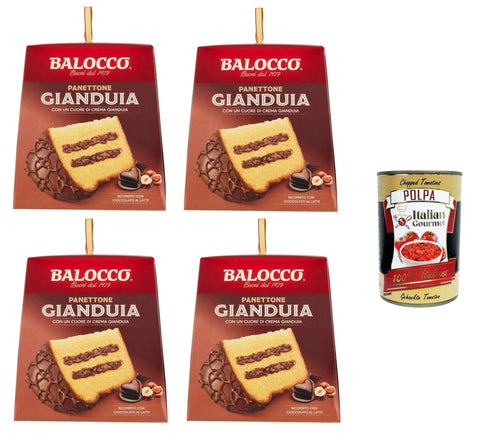 Italian Gourmet Brot & Backwaren Balocco Panettone Gianduia-Kuchen, Mit Gianduiacreme und umhüllt von Milchschokolade 4x 800gr + Italian Gourmet polpa 400g 8032804040014