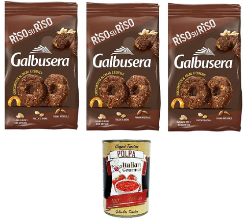 Italian Gourmet Brot & Backwaren Galbusera RISOSURISO Mürbebrot mit Reis, Getreide und Kakao 3x290gr + Italian Gourmet polpa 400g 8002190006895