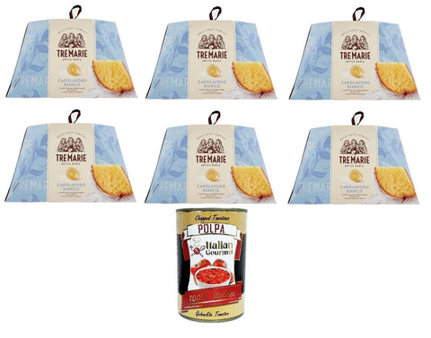 Italian Gourmet Brot & Backwaren Tre Marie Il Capolavoro Bianco - Magie der Begegnung zwischen Panettone und Pandoro - Traditionelles Weihnachtsdessert - Weihnachts Kuchen -6x 800g + Italian Gourmet polpa 400g 8032804040014