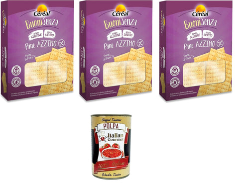 Italian Gourmet Brotzeit Céréal Buoni Senza Pane Azzimo, Pane Senza Glutine, Pane Senza Lievito, Buoni Ohne ungesäuertes Brot, Glutenfreies Brot, Hefefreies Brot, 3x 180 g+ Italian Gourmet polpa 400g 8032804040014