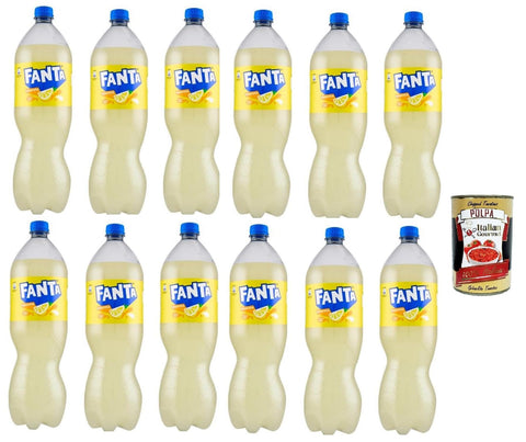 Italian Gourmet Cola & Limonade Fanta Lemon - kalorienreduzierte Erfrischung mit fruchtigem Zitronengeschmack - spritzig-erfrischendes Softgetränk in Einweg flasche (12 x 1,5l) + Italian Gourmet polpa 400g 8032804040014