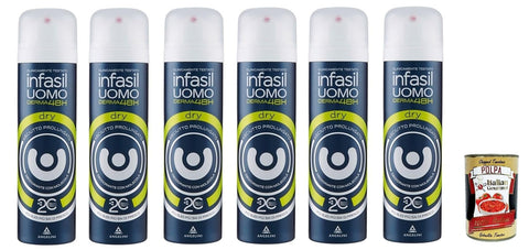Italian Gourmet Deo Infasil Deo-Spray für Herren, Derma48H Dry, hervorragender Schutz gegen überschüssiges Schweiß, 6x 150 ml + Italian Gourmet polpa 400g