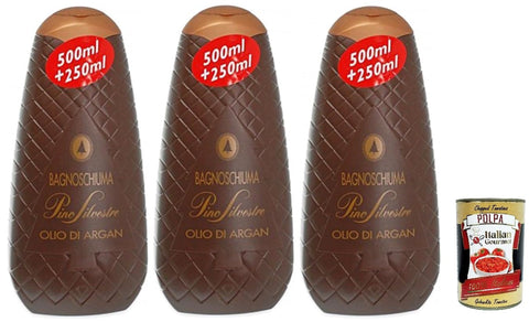 Italian Gourmet Duschgel 3x Pino Silvestre Bath Foam Bagnoschiuma Classico Olio di Argan,Duschgel mit Arganöl 750ml+Italian Gourmet polpa 400g 8009350406014
