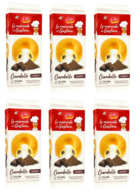 Italian Gourmet E.R. Abgepackte Gebäckstücke 6x Gastone Lago Ciambelle Cioccolato Krapfen Donuts gefüllt mit Schokoladencreme Packung à 240g, Jede Packung Enthält 6 Donuts à 40g 8004800035257