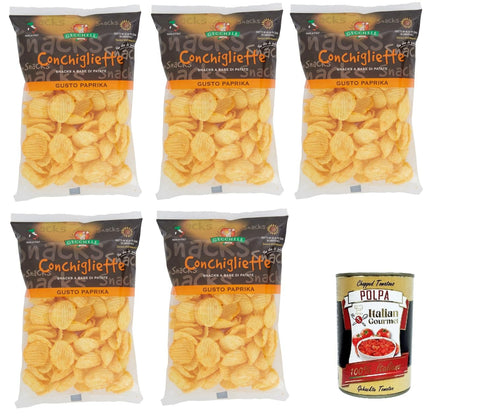 Italian Gourmet E.R. Abgepackte Gebäckstücke Gecchele Conchigliette Paprikageschmack – Snack auf Kartoffelbasis 5x 100gr+ Italian Gourmet polpa 400g 8015854170320