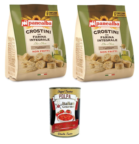 Italian Gourmet E.R. Abgepackte Gebäckstücke Panealba Crostini Integrali Multipack Vollkorn-Crostini 2x168gr + Italian Gourmet polpa 400g 8032804040014