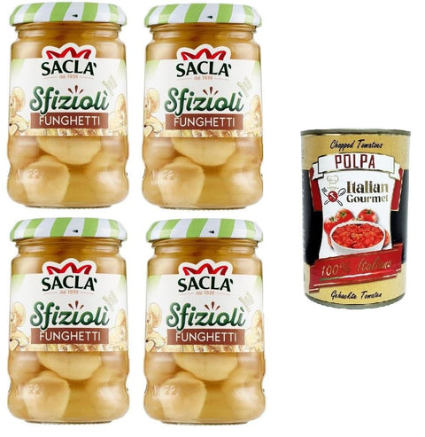 Italian Gourmet E.R. Artischocken Saclà Sfiziolì Funghetti, Pilze, köstlicher süß-saurer Geschmack 4x205 g+ Italian Gourmet polpa 400g 8032804040014