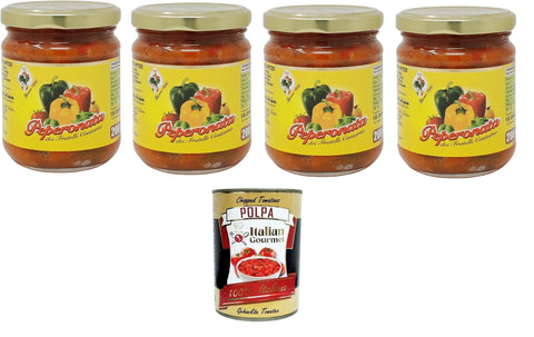 Italian Gourmet E.R. Aufstriche & Dips Fratelli Contorno, Peperonata Sizilianische Vorspeise auf Pfefferbasis 4x200gr + Italian Gourmet polpa 400g 8032804040014