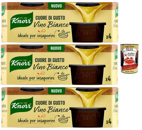 Italian Gourmet E.R. Brühe Knorr Cuore di Gusto Vino Bianco, Vegan, gluten -frei, 3x 112g + Italian Gourmet polpa 400g 8032804040014
