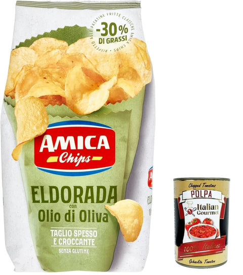 Italian Gourmet E.R. Chips 10x Amica Chips Eldorada Chips mit Olivenöl Kartoffelchips gesalzen 130g Kartoffel + Itlaian Gourmet polpa 400g 8008714000899