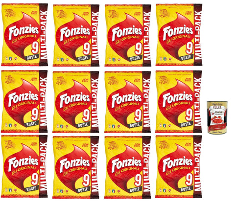 Italian Gourmet E.R. Chips Fonzies Der originale, Original knusprige Mais-Snack mit Käse-Geschmack, Mais snack mit Käse Multipack – 9 Beutel, 12x 212 g + Italian gourmet polpa 400g 4009267001337