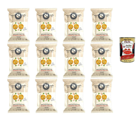 Italian Gourmet E.R. Chips Fox, Bruschette Aglio "Chef Gourmet", Snack Bruschetta zum Knoblauch, Der traditionelle Knoblauch Bruschetta für Ihren Aperitif, 12x 150g + Italian Gourmet polpa 400g 8032804040014