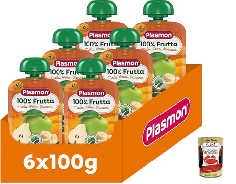 Italian Gourmet E.R. Chips Plasmon 100% Frutta Mela, Pera, Banana 100g 6 Pouch Con aggiunta di Vitamina C, solo gli zuccheri della frutta + Italian Gourmet polpa 400g 8032804040014