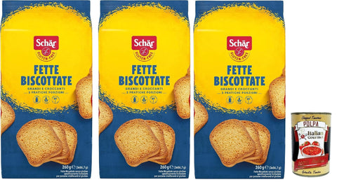 Italian Gourmet E.R. Chips Schär, Fette Biscottate, senza glutine, Zwieback Glutenfreie, Speziell für Menschen mit Glutenunverträglichkeit entwickelt, 3x 260g + Italian Gourmet polpa 400g 8032804040014