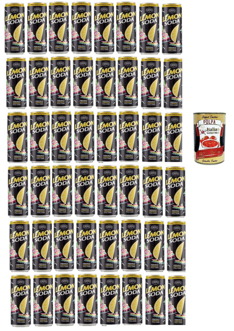 Italian Gourmet E.R. Cola & Limonade Lemon Soda Lemonsoda Dosen, italienisch trinken, lemonade soft drink, aus italienischen Zitronen, 48x 330ml mit Fruchtfleisch + Italian Gourmet polpa 400g 8032804040014