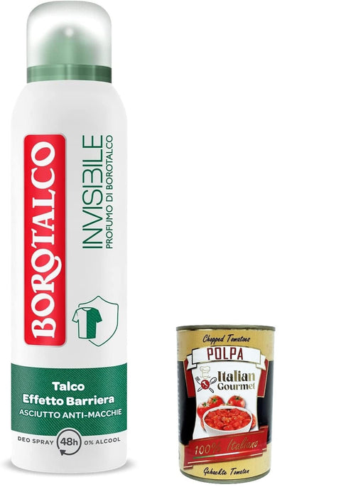 Italian Gourmet E.R. Deo 6x Borotalco Invisible grünes unsichtbares Deo-Spray, alkoholfreie Formel mit Talk-Barriere-Effekt, 48h Talkumpuder, Parfüm, 150 ml + Italian Gourmet Polpa 400g 8002410045666
