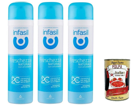 Italian Gourmet E.R. Deo Infasil Deodorant-Spray natürliche Frische mit Molekül 2C, ohne Alkohol, wirksam bis zu 24 Stunden, 3x 150 ml + Italian Gourmet polpa 400 8032804040014
