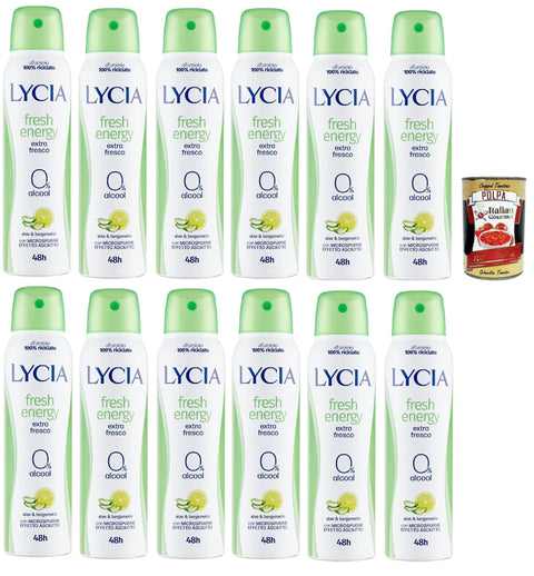 Italian Gourmet E.R. Deo Lycia Deodorant Fresh energy, Mit Aloe und Bergamotto 48H Frisches deo mit Aloe Vera Spray 12x150 ml+ Italian Gourmet polpa 400g 8032804040014