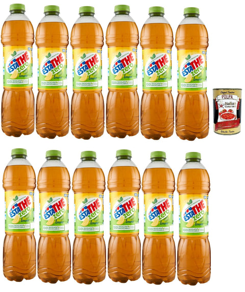 Italian Gourmet E.R. Eistee ESTATHE Thè Limone zero 12x 1,5Lt, Eistee The' Zitrone ohne Zucker PET Einweg, ice tea erfrischend, Ohne Konservierungsstoffe und künstliche Farbstoffe, no sugar tea + Italian Gourmet polpa 400g 8032804040014