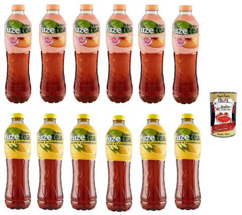 Italian Gourmet E.R. Eistee FUZE TEA, Schwarzer Tee Testpaket, 6x Zitrone und 6x Pfirsich 12x 1,25L ice tea + Italian Gourmet polpa 400g 5449000237132