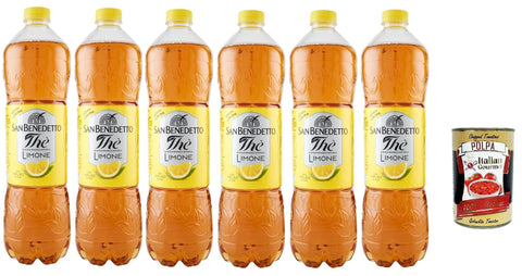 Italian Gourmet E.R. Eistee San Benedetto Thè Limone 6x 1,5 L, Eistee The' Zitrone PET Einweg, ice tea erfrischend, Ohne Konservierungsstoffe und künstliche Farbstoffe + Italian Gourmet polpa 400g 8032804040014