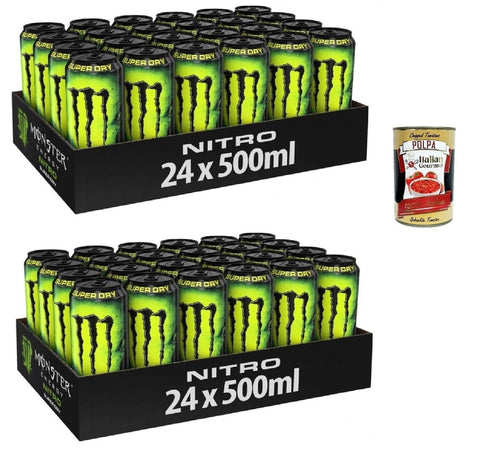 Italian Gourmet E.R. Energy Drinks Monster Energy Nitro Super Dry - koffeinhaltiger Energy Drink mit fruchtigem Geschmack - in praktischen Einweg Dosen (48 x 500 ml) + Italian Gourmet polpa 400g 8032804040014