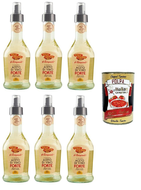 Italian Gourmet E.R. Essig Monari Federzoni Gli Artigianali Il nostro Aceto di Vino Bianco Forte Monari Federzoni Gli Artigianali Unser starker Weißweinessig Spray 6x250 ml+ Italian Gourmet Polpa di Pomodoro 400g 8032804040014