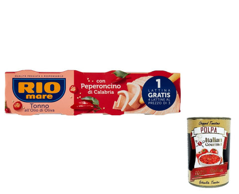 Italian Gourmet E.R. Fleisch, Geflügel & Wild 12x Rio mare Tonno all'Olio di Oliva con Peperoncino di Calabria Tonno all'Olio di Oliva con Peperoncino di Calabria 80 g + Italian Gourmet polpa 400g 8004030177017