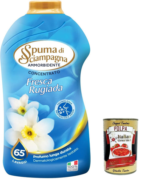 Italian Gourmet E.R. Flüssiger Weichspüler 3x Spuma di Sciampagna Konzentrierter Weichspüler Fresca Rugiada 65 Wäschen 1300ml + Italian Gourmet polpa 400g 8007750016666