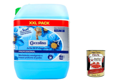 Italian Gourmet E.R. Flüssiger Weichspüler Coccolino Aria di Primavera Ammorbidente Professionale, Spring Air Professional Weichspüler, 10 Liter+ Italian Gourmet polpa 400g 8032804040014