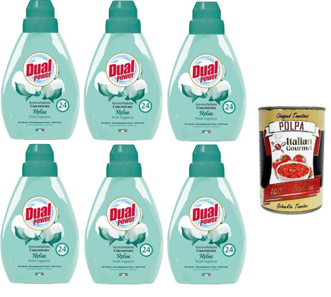 Italian Gourmet E.R. Flüssiger Weichspüler Dual Power Weichspüle Konzentrieren Sie 24 Relax-Messlöffel 6x 600 ml+ Italian Gourmet Polpa 400g 8032804040014