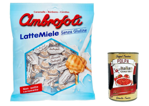 Italian Gourmet E.R. Frucht- & Kräuterbonbons 3x Ambrosoli Caramelle Latte e Miele, Milch- und Honigbonbons sweets, 135g + Italian Gourmet polpa 400g 8006450029709