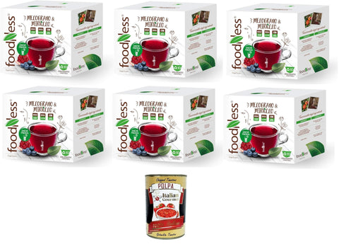 Italian Gourmet E.R. Früchtetee FoodNess - Heidelbeer- und Granatapfel-Kräutertee-Kapsel Dolce Gusto-kompatibles glutenfreies Getränk mit saurem und säuerlichem Geschmack 6 box mit 10 kapseln + Italian Gourmet polpa 400g 8032804040014