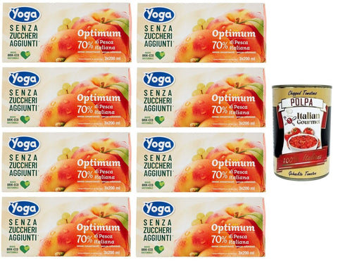 Italian Gourmet E.R. Fruchtsäfte 8x Yoga Succhi di Frutta Optimum Pesca,Pfirsich Fruchtsäfte,Ohne Zuckerzusatz, Alkoholfreies Erfrischungsgetränk 3x200ml + Italian Gourmet Polpa di Pomodoro 400g Dose 8001440132131
