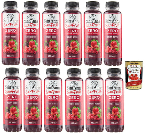 Italian Gourmet E.R. Fruchtsäfte Sant'Anna, SanFruit Frutti Rossi, 12x 330 ml, Ohne Zucker Getränk basierend auf fruchtfreien Fruchtsäften mit Süßungsmitteln, rotem Früchte Geschmack + Italian Gourmet polpa 400g 8032804040014