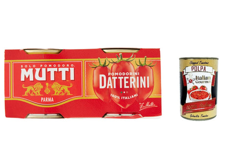 Italian Gourmet E.R. Gemüse 24x Mutti Pomodori Datterini, date tomatoes, Datterini Tomaten sauce 100% Italienisch 400g (2x200g) + Italian Gourmet polpa 400g 8032804040014