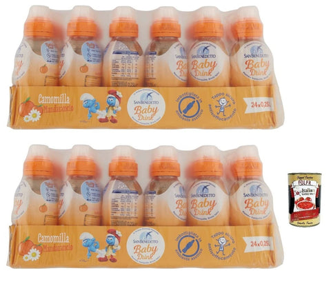 Italian Gourmet E.R. Getränke, Kaffee & Tee 48x San Benedetto Baby Camomilla Mandarancio,Kamille mit Mandarine Geschmack,Kohlensäurefreies Getränk in Natürlichem Mineralwasser Pull-Push, 25cl + Italian Gourmet Polpa di Pomodoro 400g Dose 8032804040014