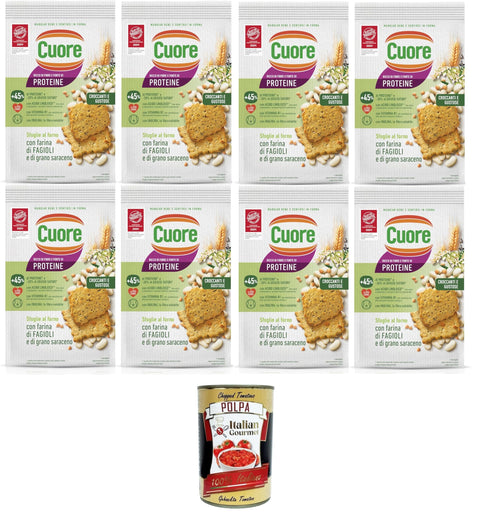 Italian Gourmet E.R. Hülsenfrüchte & Bohnen Cuore - Sfoglie Croccanti Fagioli Knusprige Bohnentaschen, gebacken, mit Bohnen- und Buchweizenmehl und Inulin 8x 170 g + Italian Gourmet polpa 400g 8032804040014