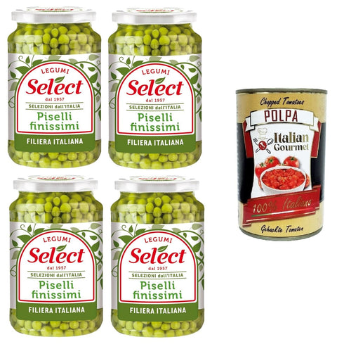 Italian Gourmet E.R. Hülsenfrüchte & Bohnen Select Piselli Finissimi Selezione dall'Italia Sehr feine Erbsenauswahl aus Italien 4x360gr + Italian Gourmet polpa 400g 8032804040014