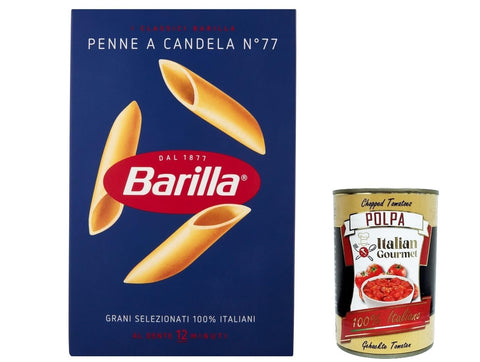 Italian Gourmet E.R. Internationale Nudeln 10x Pasta Barilla Penne a Candela Nr. 77, 100% italienisch Nudeln 500 g pack + Italian Gourmet polpa 400g 8076802085776