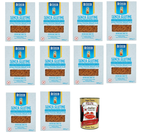Italian Gourmet E.R. Internationale Nudeln De Cecco Ditali Piccoli Rigati senza Glutine No. 23, Glutenfrei,100% Italienisch Pasta Nudeln gluten free 10x 400G + Italian Gourmet polpa 400g 8032804040014