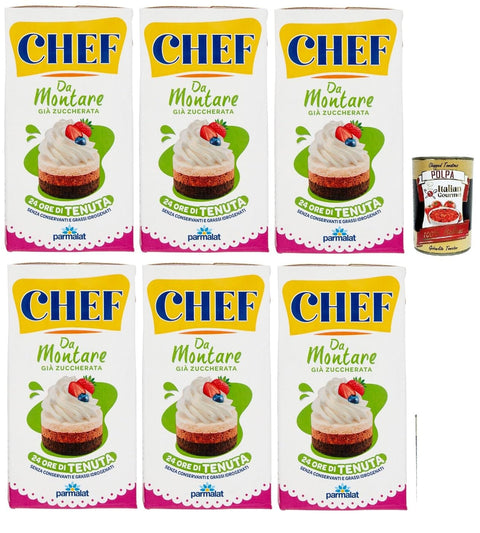 Italian Gourmet E.R. Käse & Alternativen auf Pflanzenbasis Parmalat Chef Da Montare già zuccherata Gebäckprodukt schon gesüßt Sahne für Desserts 6x 500ml, ohne hydrierte Fette, glutenfrei + Italian Gourmet polpa 400g 8032804040014