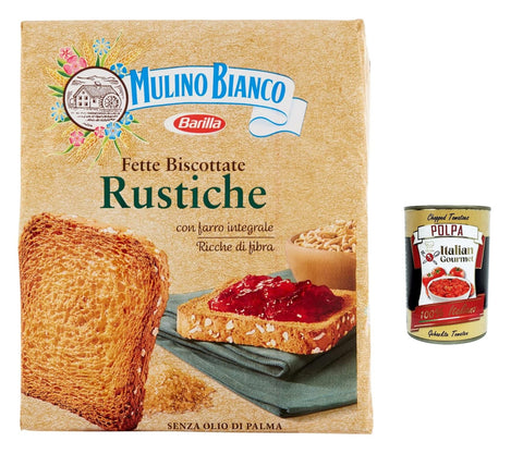 Italian Gourmet E.R. Kekse 12x Mulino Bianco Fette biscottate Le Rustiche 315g Zwieback Kekse + Italian Gourmet polpa 400g 8076809544818