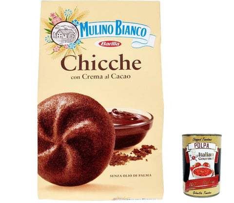 Italian Gourmet E.R. Kekse 12x Mulino Bianco Kekse mit Schokolade Kakao Chicche di cacao, cookies cocoa Kuchen 200g + Italian Gourmet polpa 400g 8032804040014