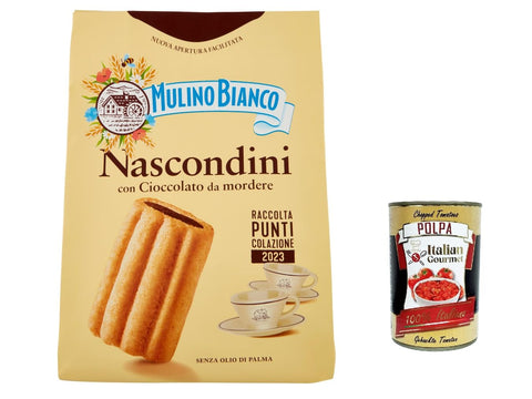 Italian Gourmet E.R. Kekse 12x Mulino Bianco Nascondini Shortbread Kekse mit Schokolade zum Anbeißen biscuits cookies , 600 g + Italian gourmet polpa 400g 8076809571999